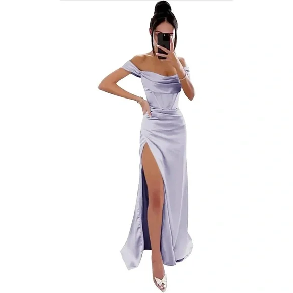 Women’s off the shoulder dress with slit - Picture 1 of 3